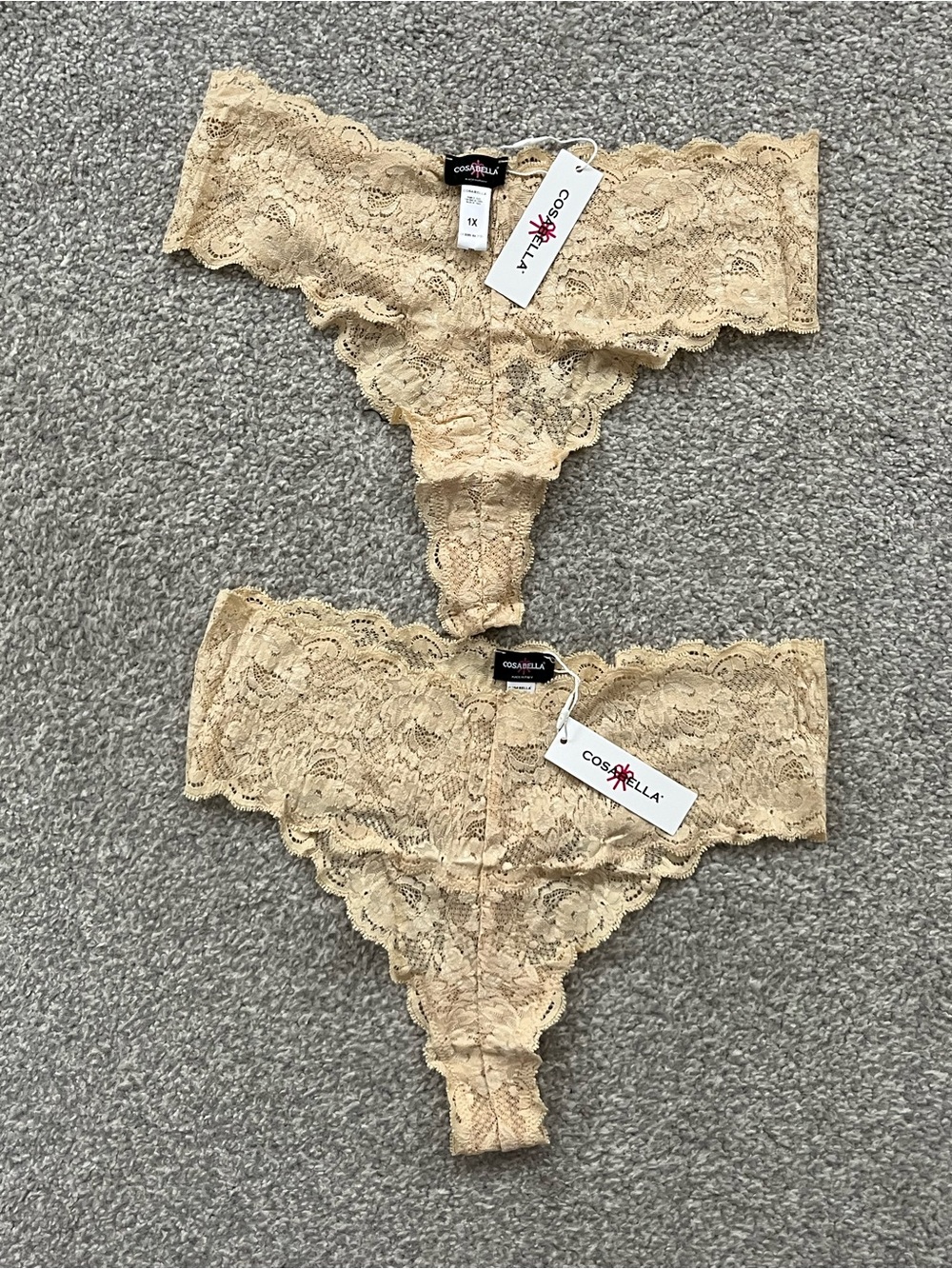 NWT Cosabella Lace Thong Panty Bundle Set of 2— Beige Size 1X Retails $80
